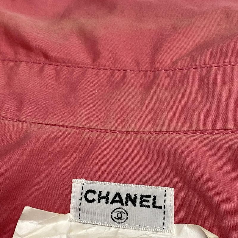 Chanel Short Sleeve Shirt Blouse Size 38 M Ladies Pink Guilloche Button Cotton