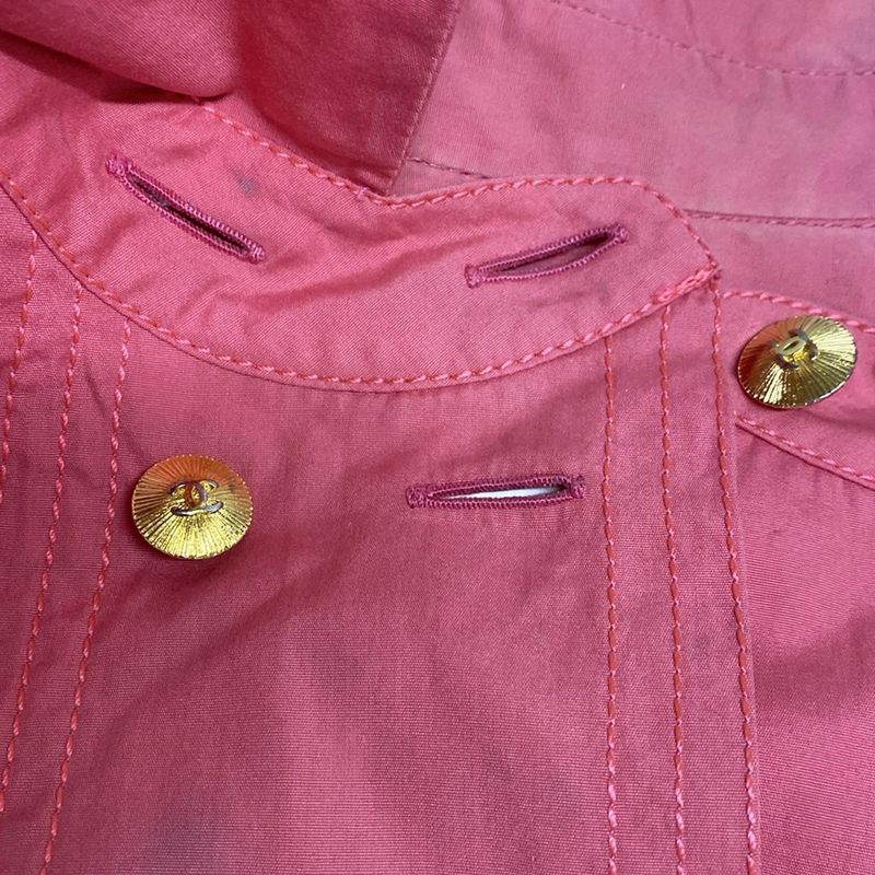 Chanel Short Sleeve Shirt Blouse Size 38 M Ladies Pink Guilloche Button Cotton