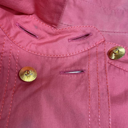 Chanel Short Sleeve Shirt Blouse Size 38 M Ladies Pink Guilloche Button Cotton