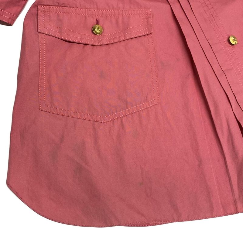 Chanel Short Sleeve Shirt Blouse Size 38 M Ladies Pink Guilloche Button Cotton