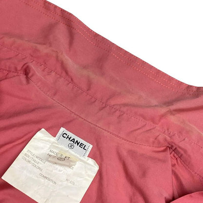 Chanel Short Sleeve Shirt Blouse Size 38 M Ladies Pink Guilloche Button Cotton