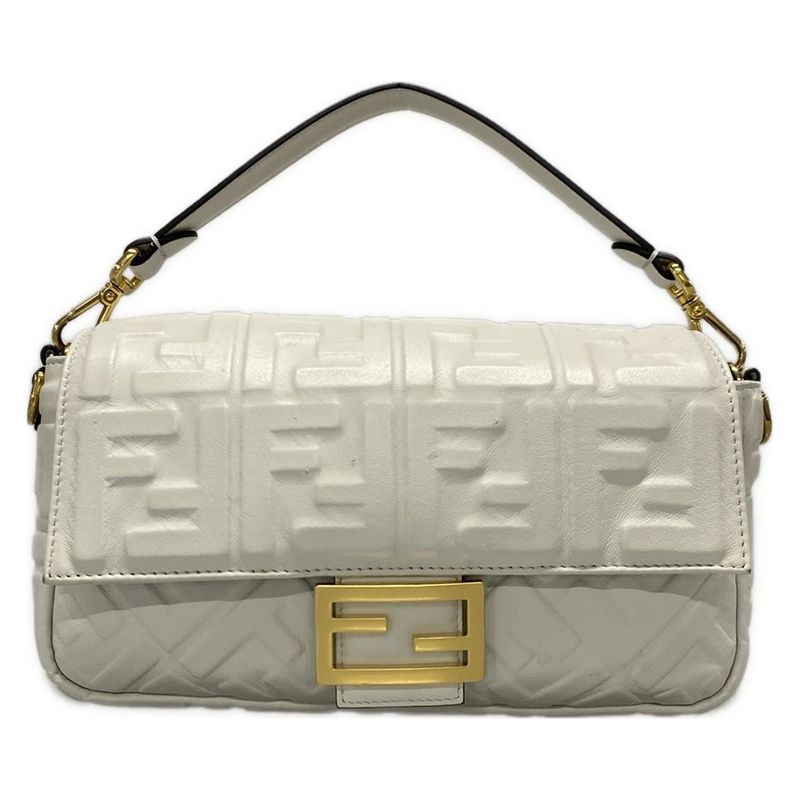 Fendi Handbag Mamma Bucket 8br600-a72v White Baguette Zucca Pattern Shape