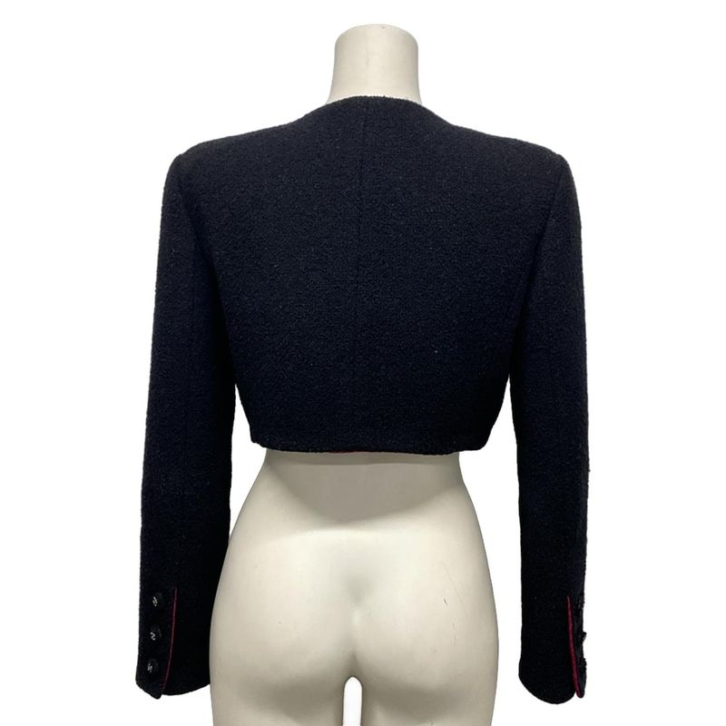 Chanel Jacket Size 38 M Women - P71725 Black And Pink Tweed Cropped Wool