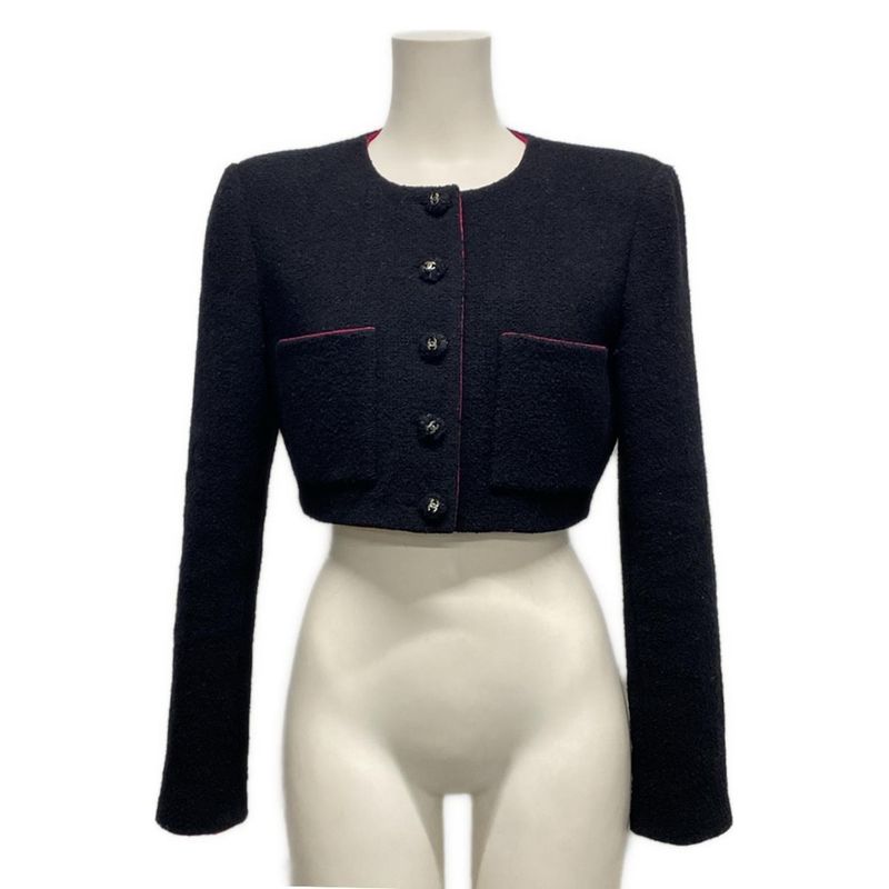 Chanel Jacket Size 38 M Women - P71725 Black And Pink Tweed Cropped Wool