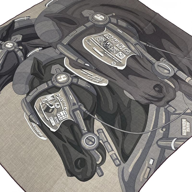 Hermes Scarf Carré H Black Horse Reality Horse Reality Silk