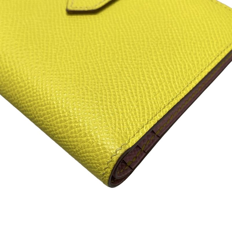 Hermes Bifold Wallet Bearn Compact Verso Lime X Mauve Silvestre New Shape