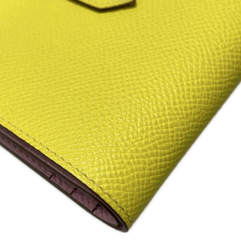 Hermes Bifold Wallet Bearn Compact Verso Lime X Mauve Silvestre New Shape