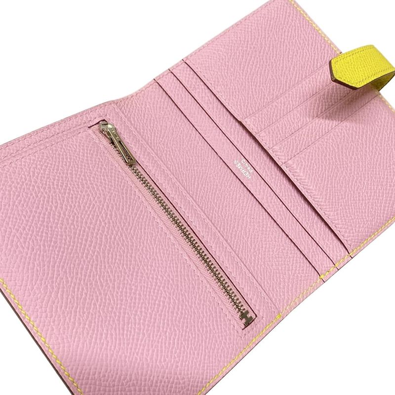 Hermes Bifold Wallet Bearn Compact Verso Lime X Mauve Silvestre New Shape