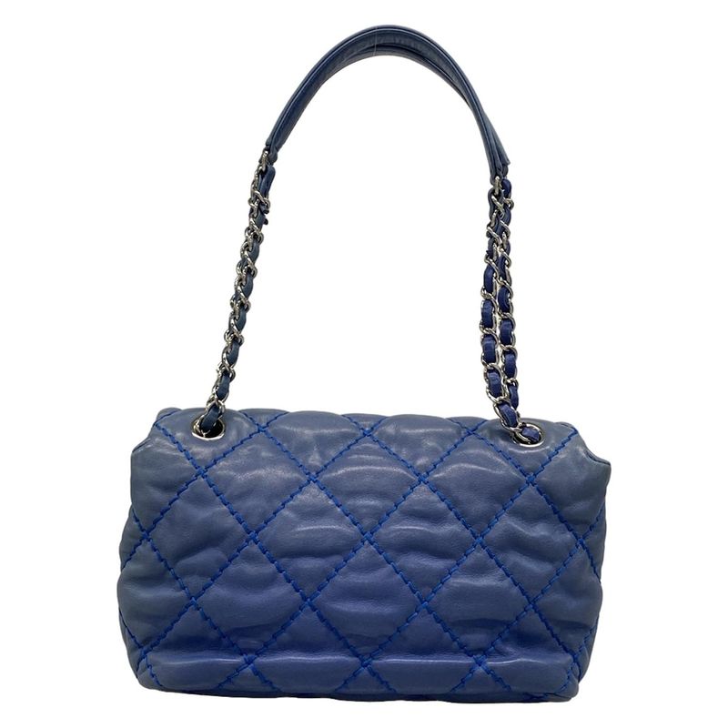Chanel Shoulder Bag Single Flap Matelasse Ultra Stitch Blue Grey Chain Shoulder