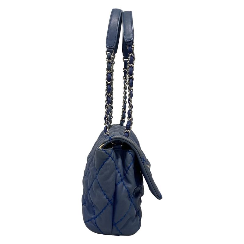Chanel Shoulder Bag Single Flap Matelasse Ultra Stitch Blue Grey Chain Shoulder