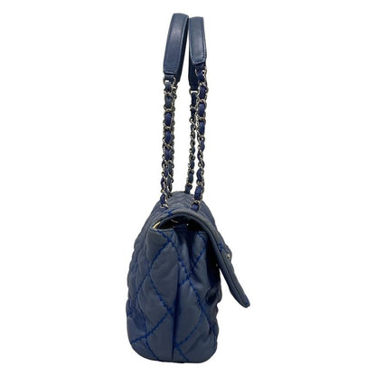 Chanel Shoulder Bag Single Flap Matelasse Ultra Stitch Blue Grey Chain Shoulder