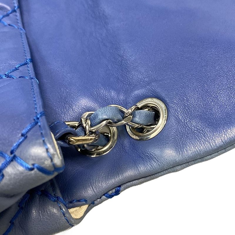 Chanel Shoulder Bag Single Flap Matelasse Ultra Stitch Blue Grey Chain Shoulder