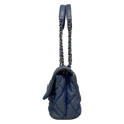 Chanel Shoulder Bag Single Flap Matelasse Ultra Stitch Blue Grey Chain Shoulder