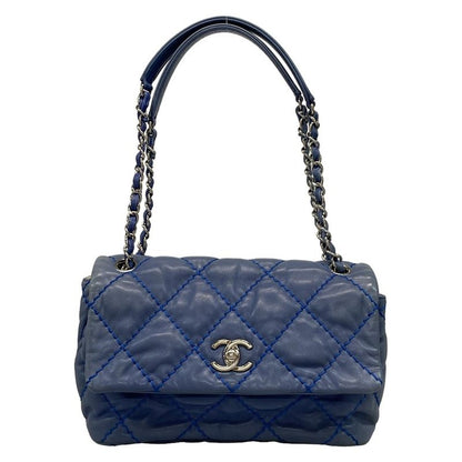 Chanel Shoulder Bag Single Flap Matelasse Ultra Stitch Blue Grey Chain Shoulder