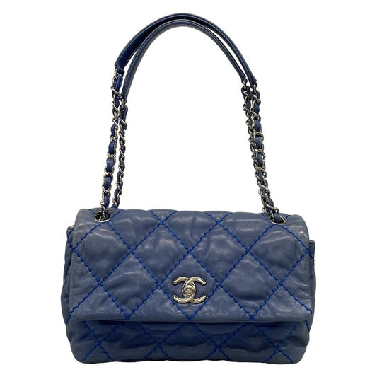 Chanel Shoulder Bag Single Flap Matelasse Ultra Stitch Blue Grey Chain Shoulder