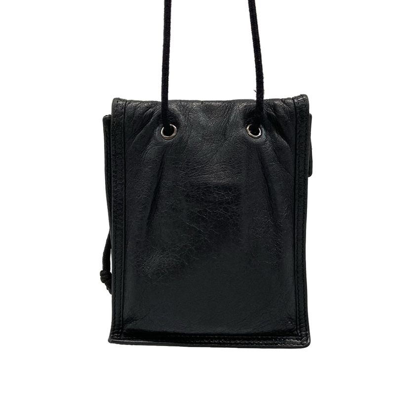 Balenciaga Shoulder Bag Explorer Pouch Strap 532298 Black Mini Bag Leather