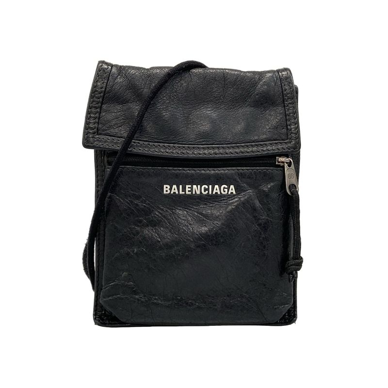 Balenciaga Shoulder Bag Explorer Pouch Strap 532298 Black Mini Bag Leather
