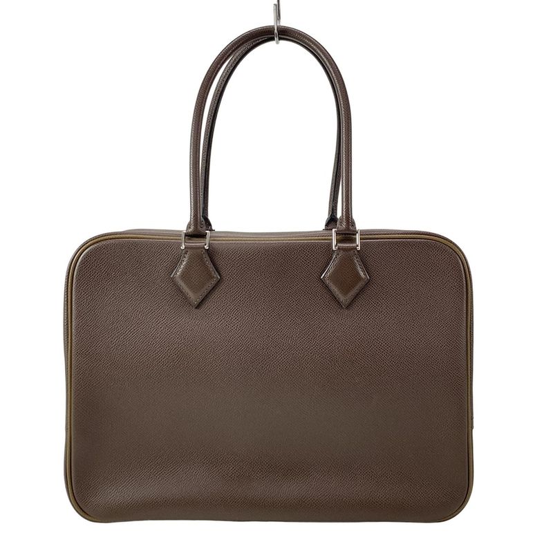 Hermes Plume 32 Chocolat And Khaki Silver Hardware Bi-color Handbag
