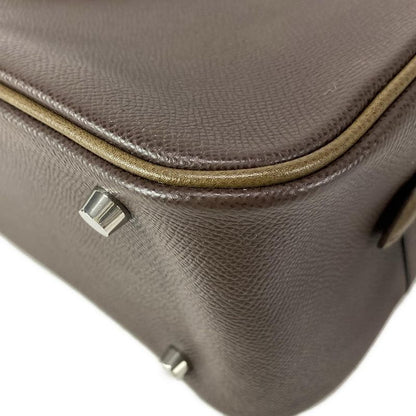 Hermes Plume 32 Chocolat And Khaki Silver Hardware Bi-color Handbag