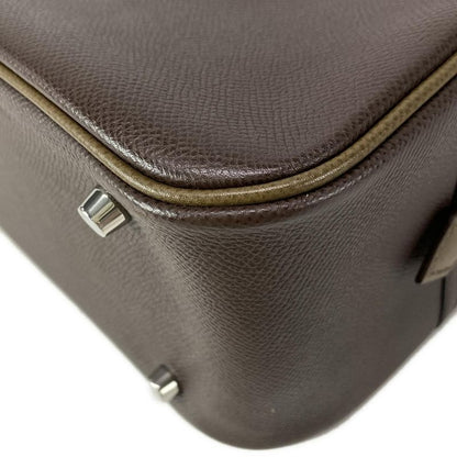 Hermes Plume 32 Chocolat And Khaki Silver Hardware Bi-color Handbag