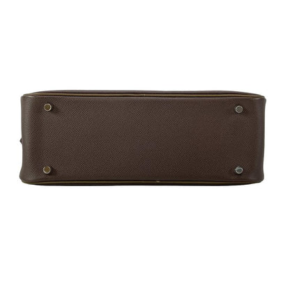 Hermes Plume 32 Chocolat And Khaki Silver Hardware Bi-color Handbag