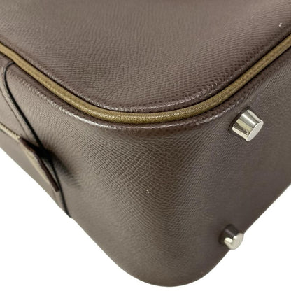 Hermes Plume 32 Chocolat And Khaki Silver Hardware Bi-color Handbag