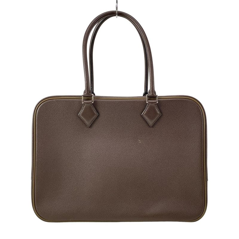 Hermes Plume 32 Chocolat And Khaki Silver Hardware Bi-color Handbag