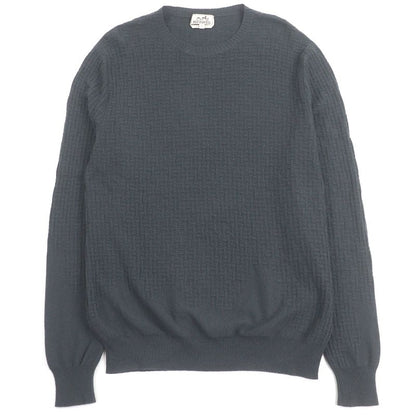 Hermes 100% Cashmere H-Pattern Knitting Total Pattern Long Sleeves