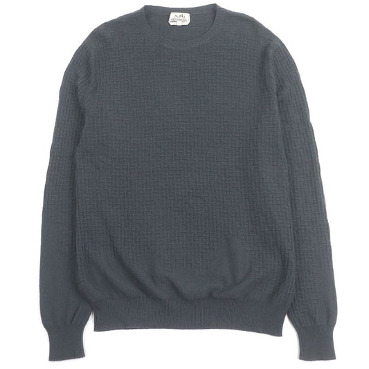 Hermes 100% Cashmere H-Pattern Knitting Total Pattern Long Sleeves