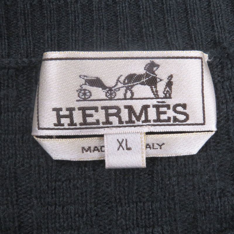 Hermes 100% Cashmere H-Pattern Knitting Total Pattern Long Sleeves