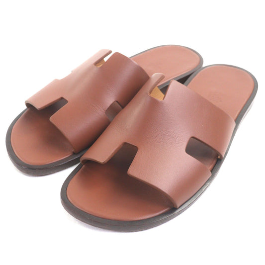 Excellent Condition Hermes Izmir Leather H Motif Slide Sandals Brown 41 Box