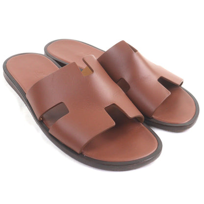 Excellent Condition Hermes Izmir Leather H Motif Slide Sandals Brown 41 Box