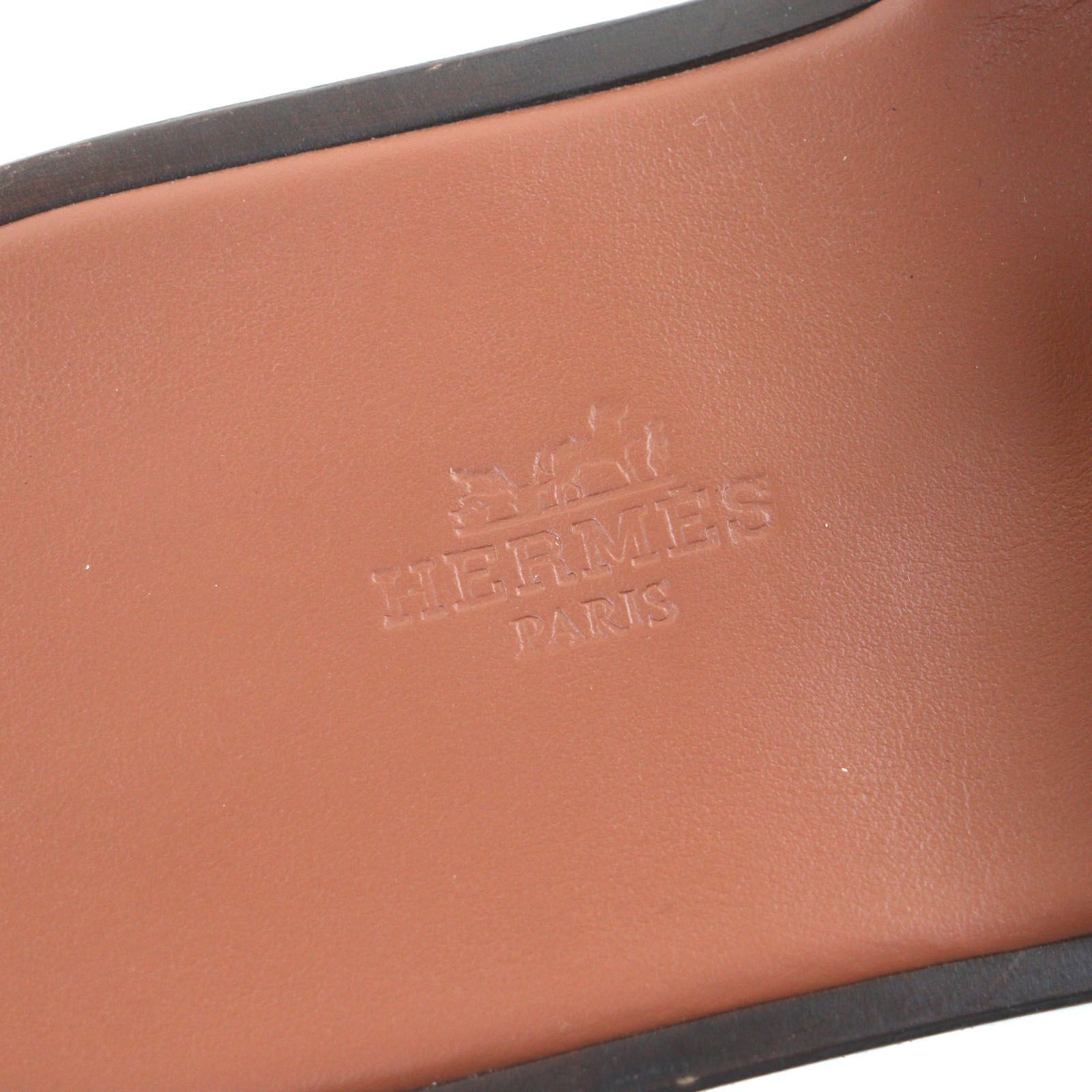 Excellent Condition Hermes Izmir Leather H Motif Slide Sandals Brown 41 Box