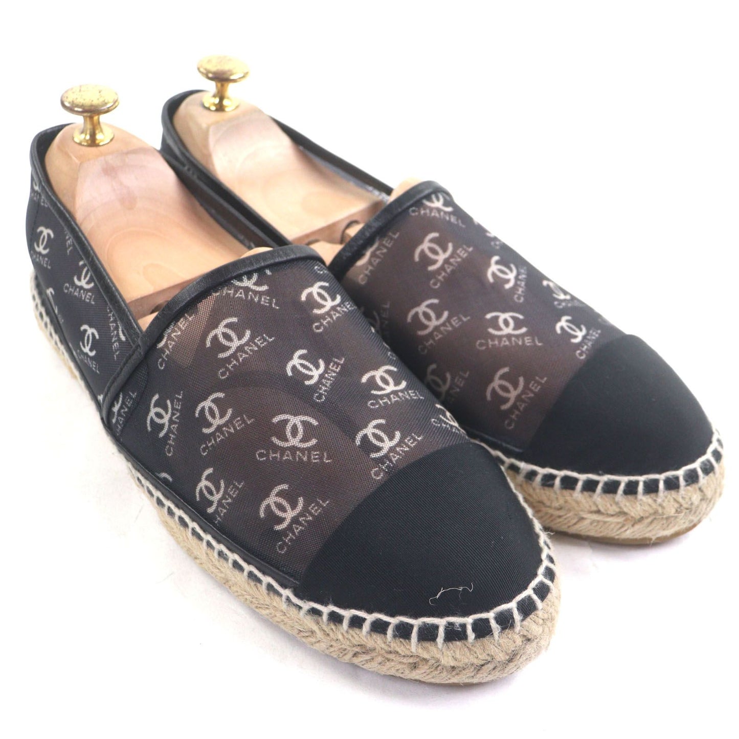 Excellent Condition Chanel G34673 Mesh Leather Cocomark Mesh Espadrilles