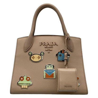 Prada Monochrome Tote Bag Pink Beige Robot Leather