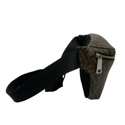 Fendi Waist Pouch Zucca Pattern 7va434 Black And Dark Brown Leather