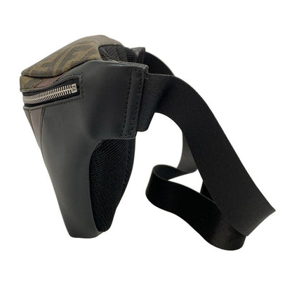 Fendi Waist Pouch Zucca Pattern 7va434 Black And Dark Brown Leather