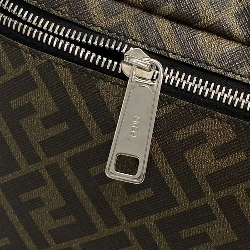 Fendi Waist Pouch Zucca Pattern 7va434 Black And Dark Brown Leather