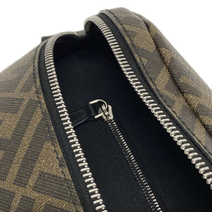 Fendi Waist Pouch Zucca Pattern 7va434 Black And Dark Brown Leather