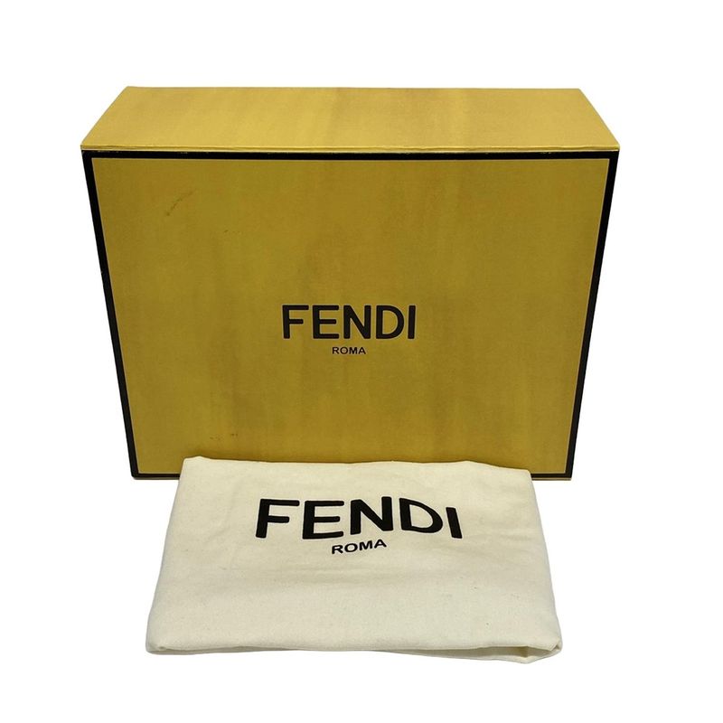 Fendi Waist Pouch Zucca Pattern 7va434 Black And Dark Brown Leather