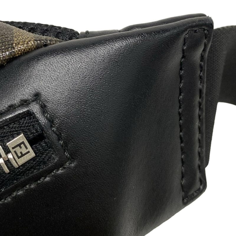 Fendi Waist Pouch Zucca Pattern 7va434 Black And Dark Brown Leather