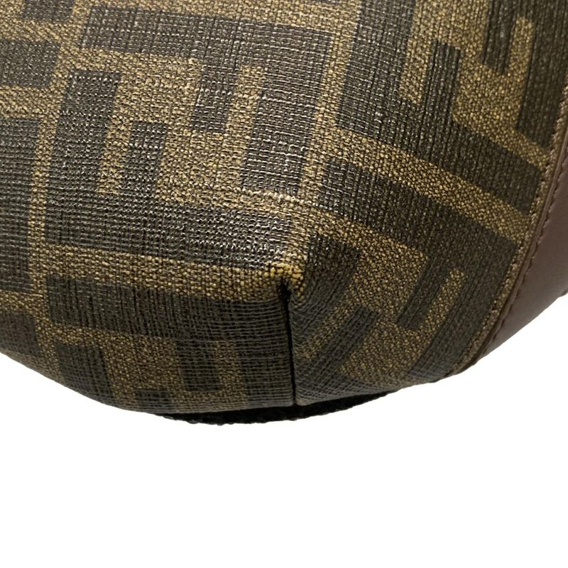 Fendi Waist Pouch Zucca Pattern 7va434 Black And Dark Brown Leather