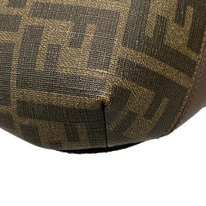 Fendi Waist Pouch Zucca Pattern 7va434 Black And Dark Brown Leather