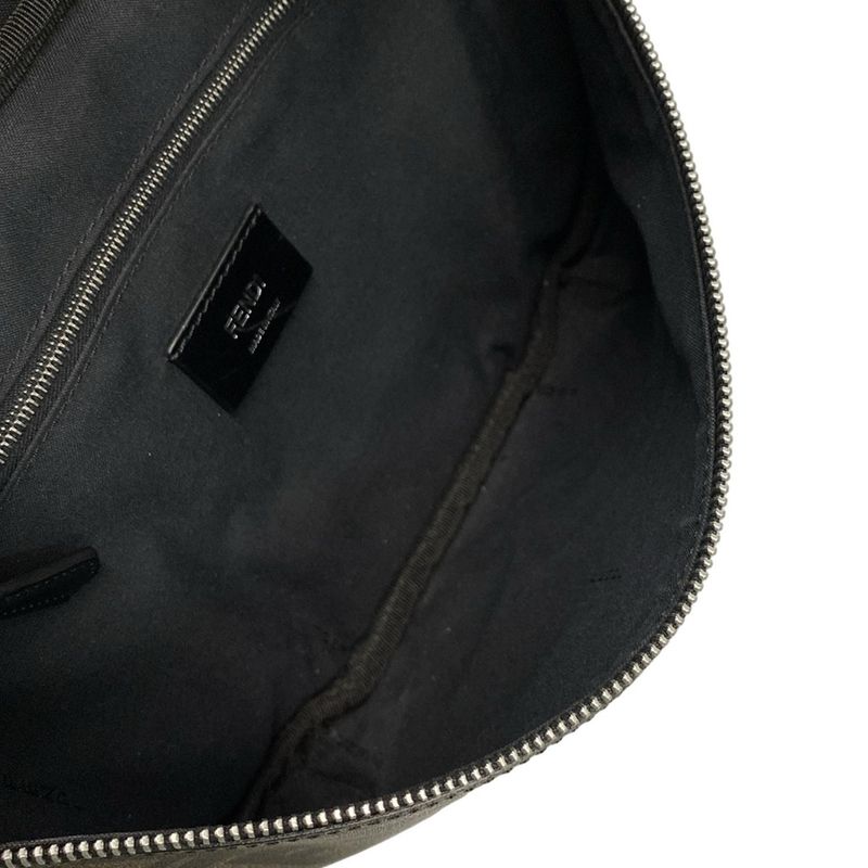 Fendi Waist Pouch Zucca Pattern 7va434 Black And Dark Brown Leather