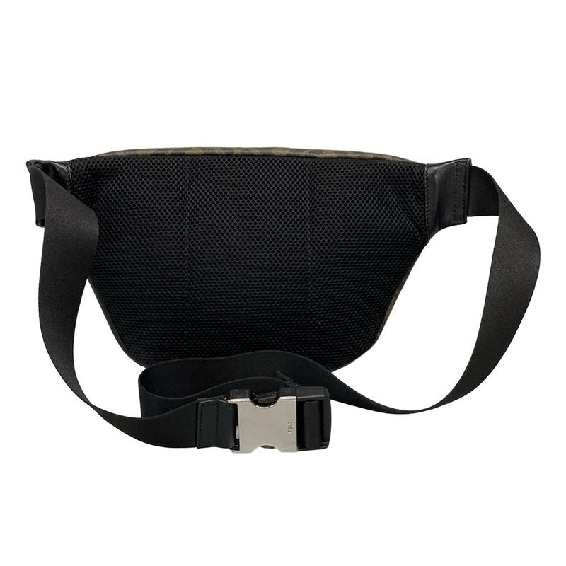 Fendi Waist Pouch Zucca Pattern 7va434 Black And Dark Brown Leather