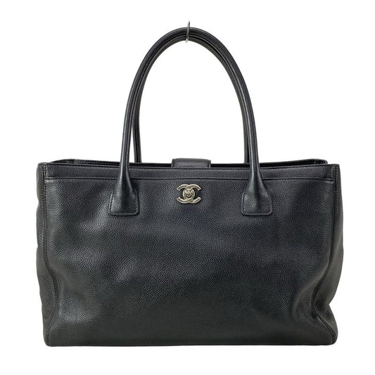 Chanel Executive Line Tote Bag Black Silver Hardware Leather