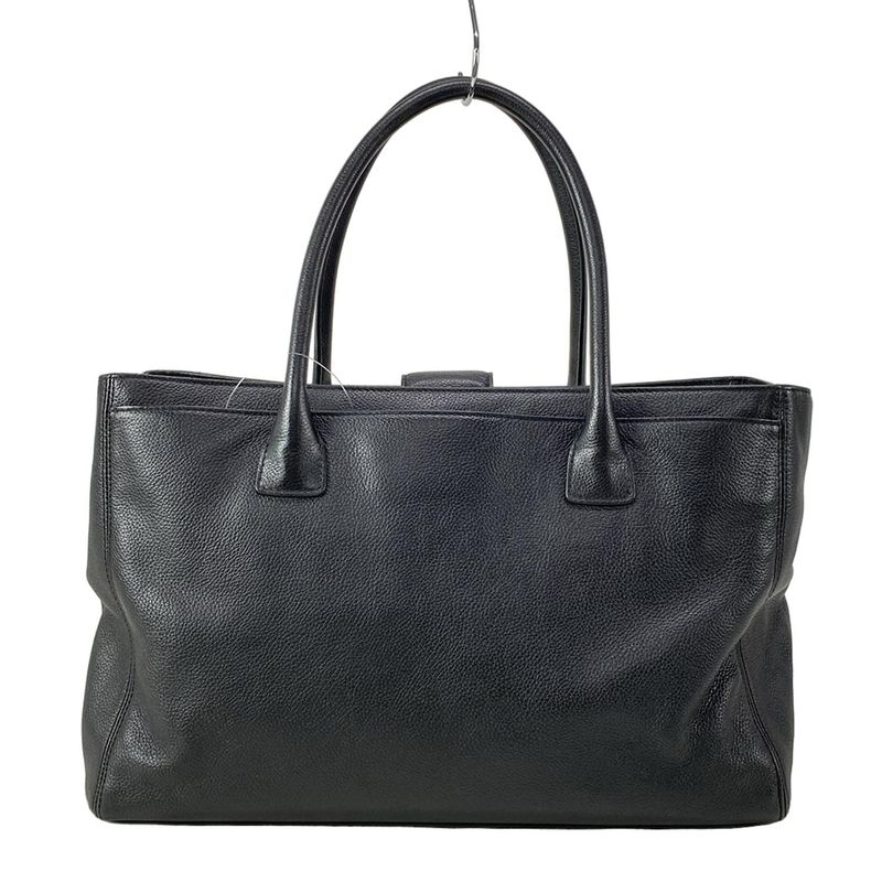 Chanel Executive Line Tote Bag Black Silver Hardware Leather