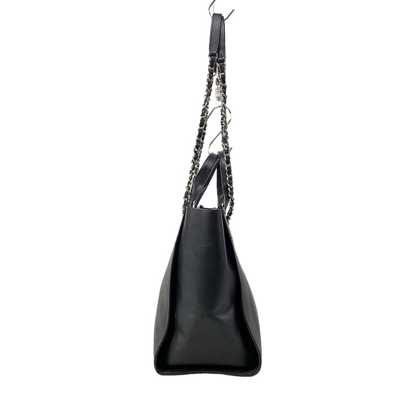 Chanel Tote Bag Deauville Line MM Black Chain Shoulder Silver Hardware 2way