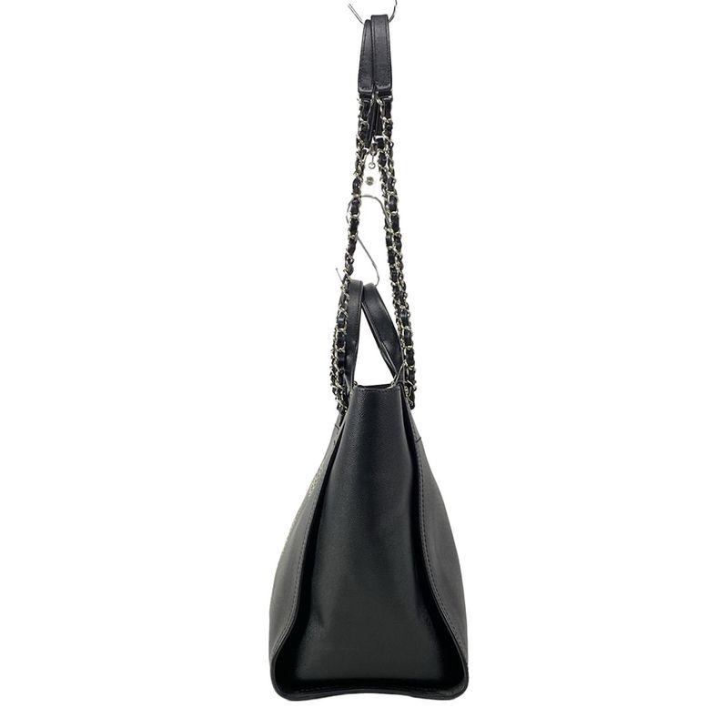 Chanel Tote Bag Deauville Line MM Black Chain Shoulder Silver Hardware 2way