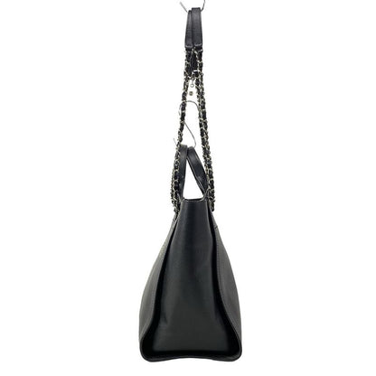 Chanel Tote Bag Deauville Line MM Black Chain Shoulder Silver Hardware 2way